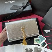 YSL KATE SMALL CLUTCH BAG WITH TASSEL SILVER 326076 SIZE 24 CM - 1