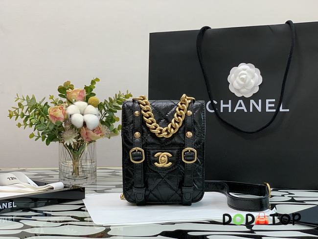 CHANEL MINI MESSENGER FLAP BAG BLACK AS2695 17 CM - 1