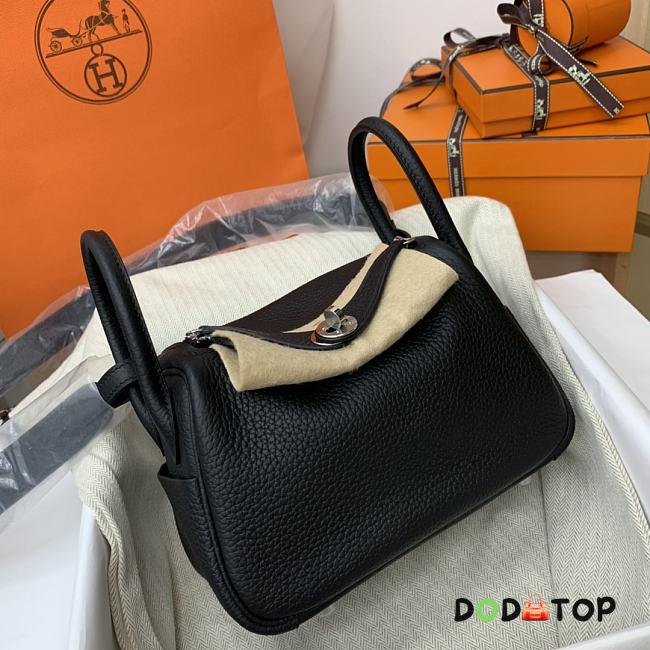 HERMES MINI LINDY CALFSKIN BLACK H082607 19CM - 1