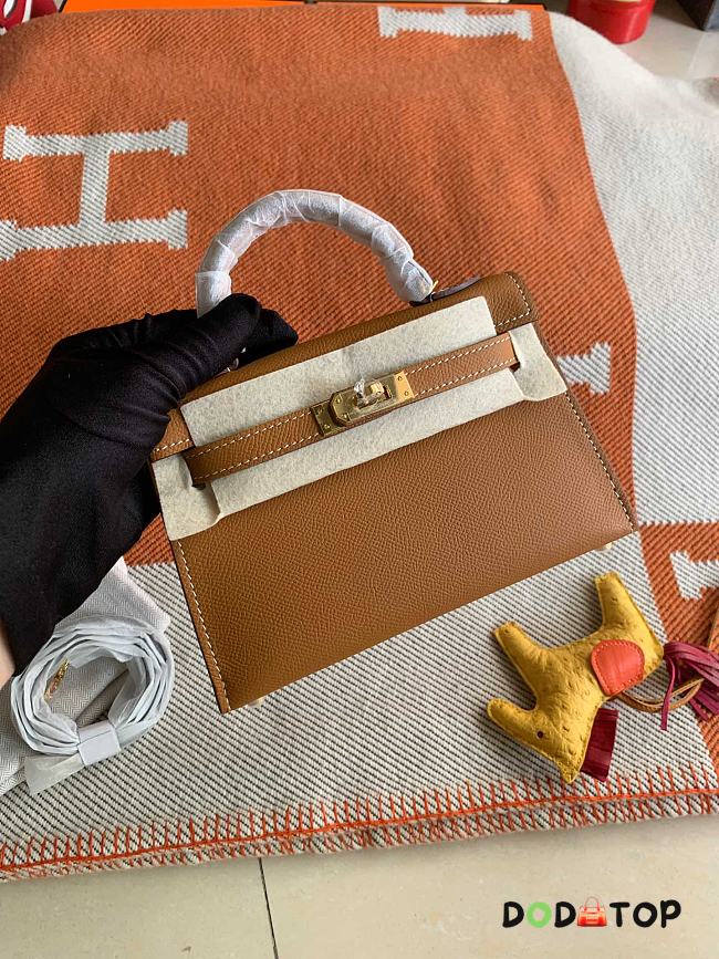 HERMES MINI KELLY EPSOM GOLD HARDWARE BROWN 19 CM - 1