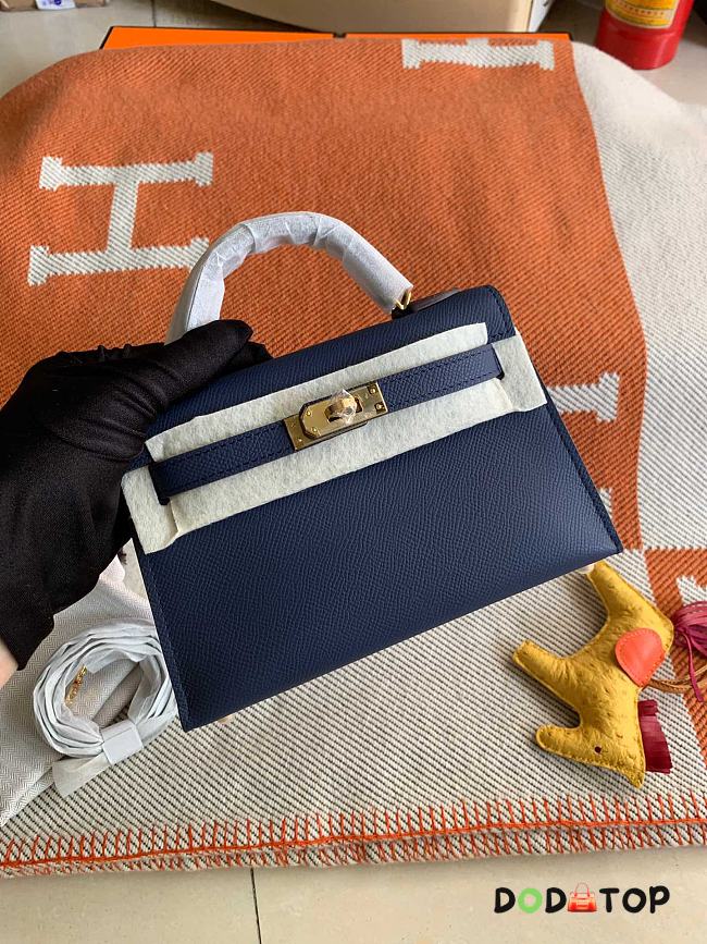 HERMES MINI KELLY EPSOM GOLD HARDWARE NAVY 19 CM - 1