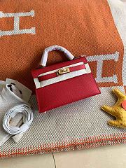 HERMES MINI KELLY EPSOM GOLD HARDWARE RED 19 CM - 1