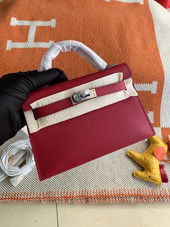 HERMES MINI KELLY EPSOM GOLD HARDWARE BURGUNDY 19 CM