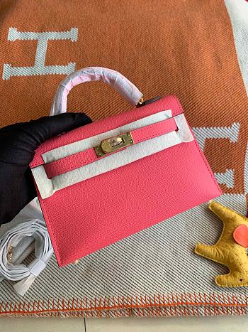 HERMES MINI KELLY EPSOM GOLD HARDWARE NEON PINK 19 CM