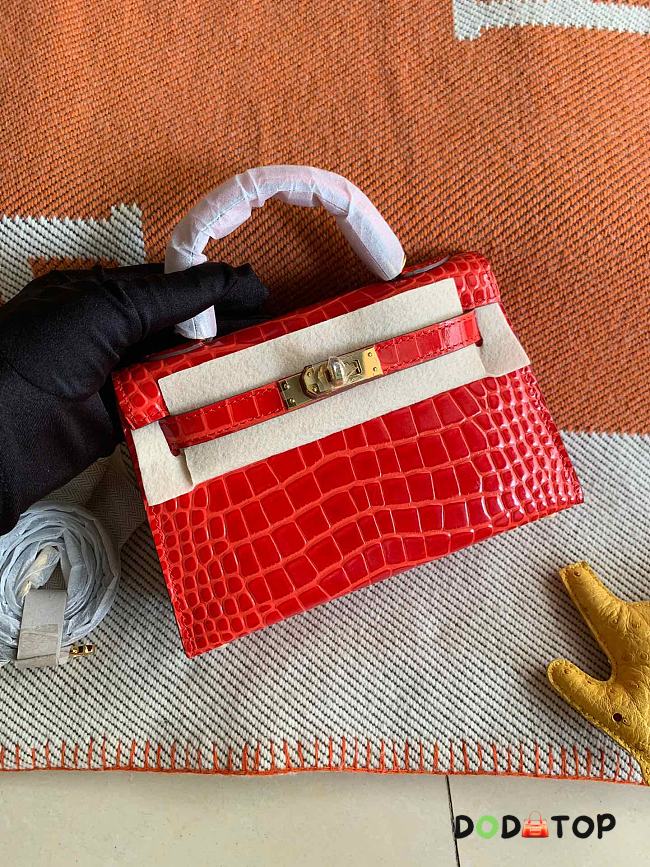 HERMES MINI KELLY CROCODILE GOLD HARDWARE RED 19 CM - 1