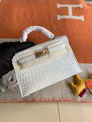 HERMES MINI KELLY CROCODILE GOLD HARDWARE WHITE 19 CM - 1