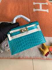 HERMES MINI KELLY CROCODILE GOLD HARDWARE BLUE 19 CM - 1