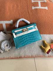 HERMES MINI KELLY CROCODILE GOLD HARDWARE BLUE 19 CM - 2