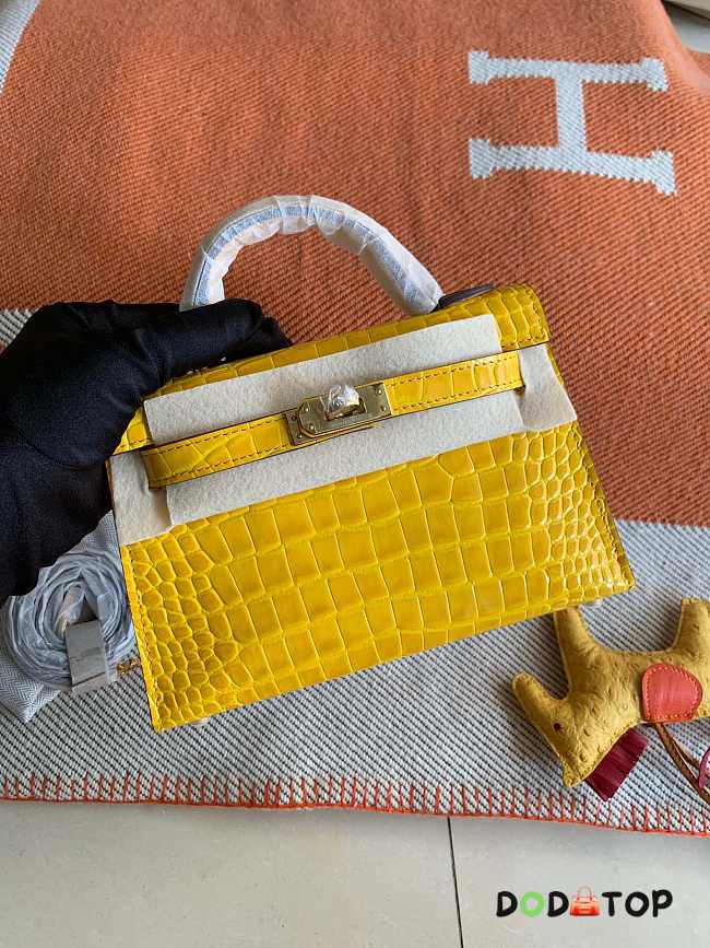 HERMES MINI KELLY CROCODILE GOLD HARDWARE YELLOW 19 CM - 1