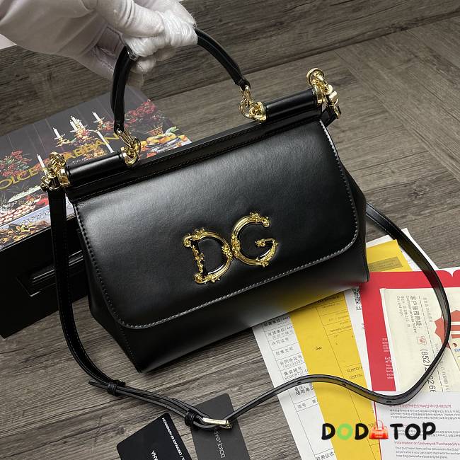 D&G SICILY PRINT LOGO BAG BLACK BB600 SIZE 25 CM - 1