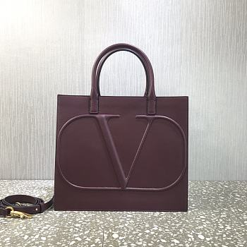 Valentino Medium Garavani Vlogo Walk Tote Bag Burgundy Size 31 cm