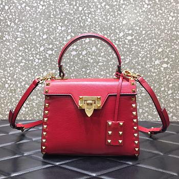 Valentino Small Rockstud Alcove Handbag Red WAX0NO Size 22 cm