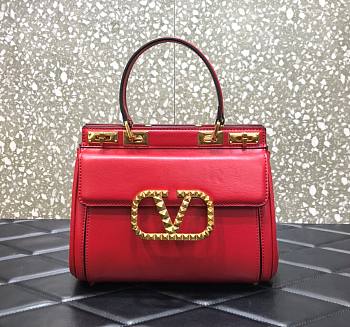 Valentino Medium Rockstud Alcove Handbag Red BQZ0NO Size 23 cm
