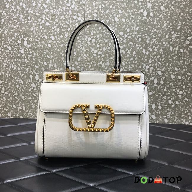 Valentino Medium Rockstud Alcove Handbag White BQZ0NO Size 23 cm - 1