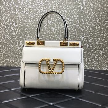Valentino Medium Rockstud Alcove Handbag White BQZ0NO Size 23 cm