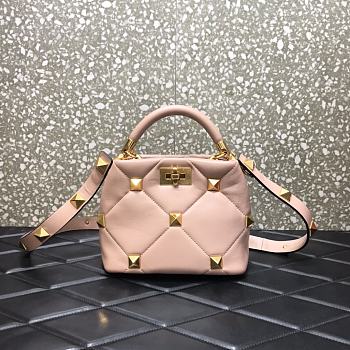 Valentino Small Roman Stud The Handle Bag Rose Cannelle BSF0NO Size 21 cm