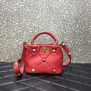 Valentino Small Roman Stud The Handle Bag Red BSF0NO Size 21 cm