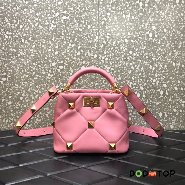 Valentino Small Roman Stud The Handle Bag Flamengo Pink BSF0NO Size 21 cm - 1