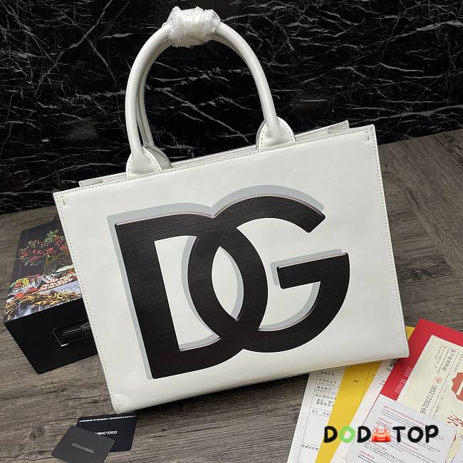 D&G Small Calfskin Daily Shopper With DG Logo Print White Size 36 cm - 1