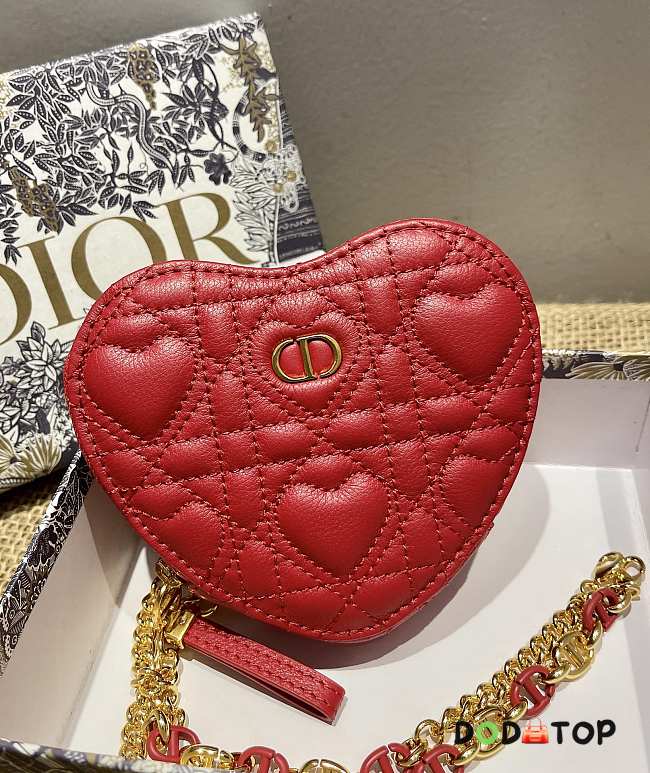 Dior Dioramour Caro Heart Pouch With Chain Red S5097 Size 11 cm - 1