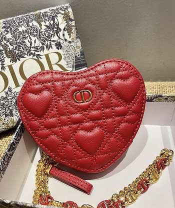 Dior Dioramour Caro Heart Pouch With Chain Red S5097 Size 11 cm