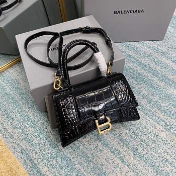 Balenciaga Hourglass XS Black Crocodile Embossed 5928331 Size 19 cm