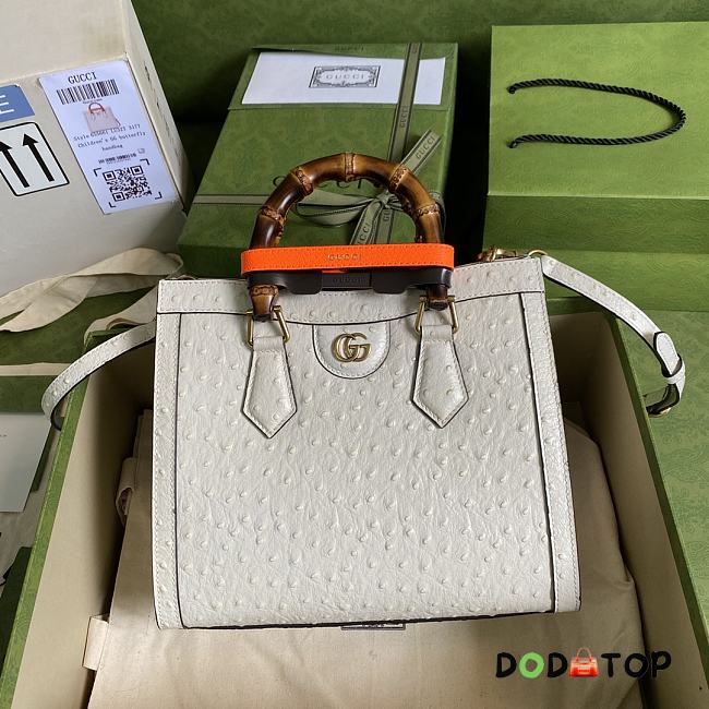 Gucci Diana Small Ostrich Tote Bag White 660195 Size 27 cm - 1