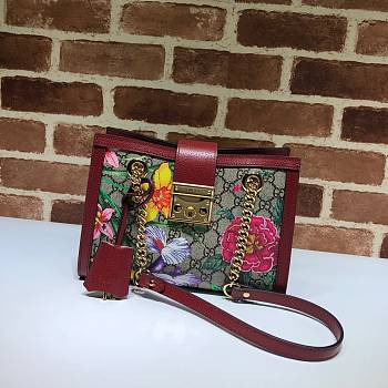 Gucci Padlock Monogram Flora Shoulder Bag in Red 498156 Size 26x18x10 cm