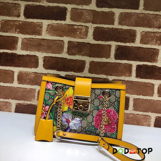 Gucci Padlock Monogram Flora Shoulder Bag in Yellow 498156 Size 26x18x10 cm - 1