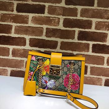 Gucci Padlock Monogram Flora Shoulder Bag in Yellow 498156 Size 26x18x10 cm