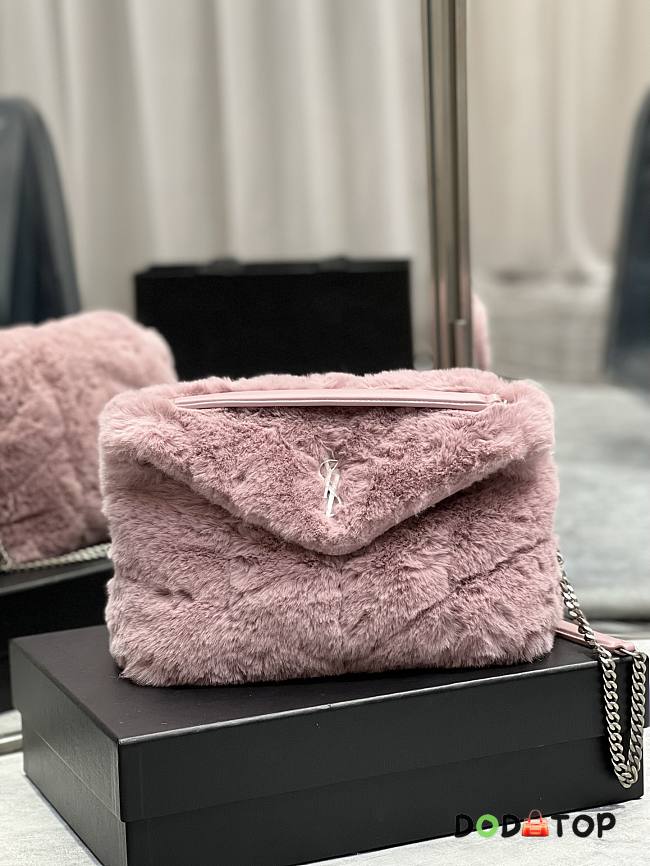 YSL Loulou Puffer Small Shearling Pink Bag 577476 Size 29×17×11cm - 1