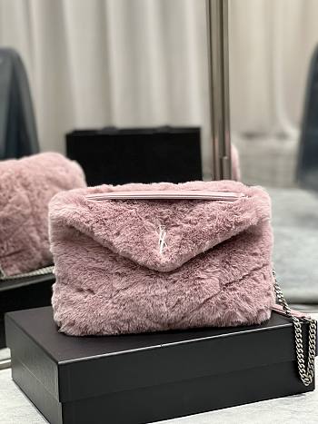 YSL Loulou Puffer Small Shearling Pink Bag 577476 Size 29×17×11cm