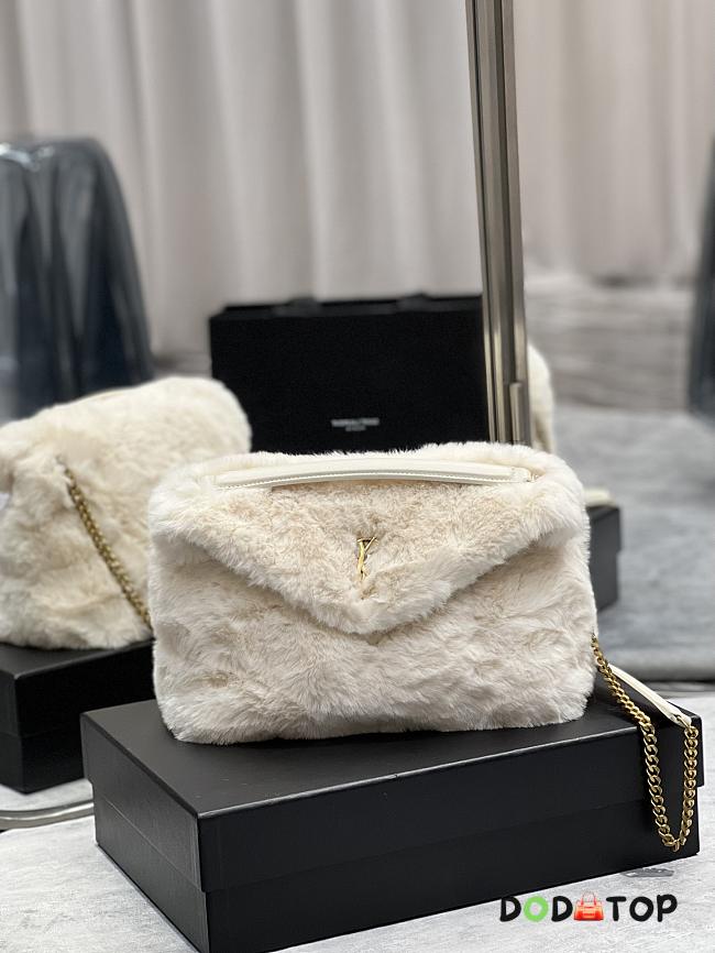 YSL Loulou Puffer Small Shearling White Bag 577476 Size 29×17×11cm - 1