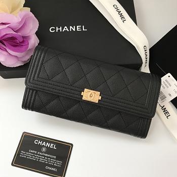 Chanel Long Wallet Black & Gold-tone Metal A80286 Size 19 cm