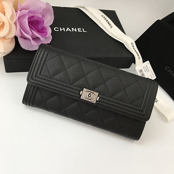 Chanel Long Wallet Black & Silver-tone Metal A80286 Size 19 cm
