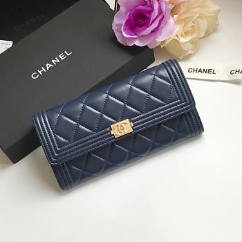 Chanel Long Wallet Navy Smooth Leather A80286 Size 19 cm