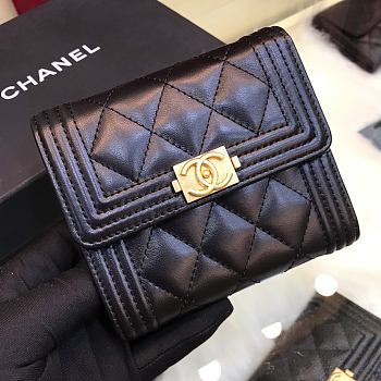 Chanel Boy Black & Gold-tone Metal Wallet A80734 Size 11.5 cm