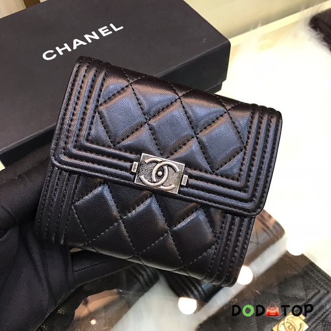 Chanel Boy Black & Silver-tone Metal Wallet A80734 Size 11.5 cm - 1