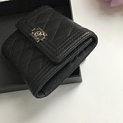 Chanel Boy Black Grain Leather & Silver-tone Metal Wallet A80734 Size 11.5 cm - 5