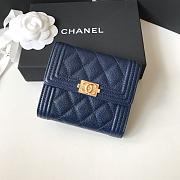 Chanel Boy Navy Grain Leather & Gold-tone Metal Wallet A80734 Size 11.5 cm - 1