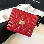 Chanel Boy Red Grain Leather & Gold-tone Metal Wallet A80734 Size 11.5 cm - 2