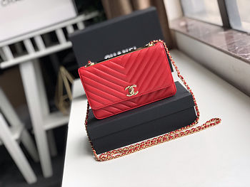 Chanel Wallet On Chain Red A80982 Size 19 x 13.5 x 3.5 cm