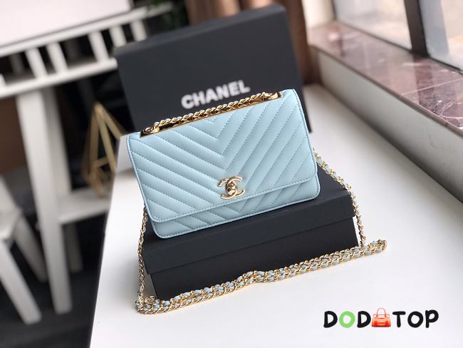 Chanel Wallet On Chain Light Blue A80982 Size 19 x 13.5 x 3.5 cm - 1