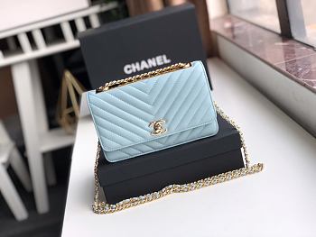 Chanel Wallet On Chain Light Blue A80982 Size 19 x 13.5 x 3.5 cm