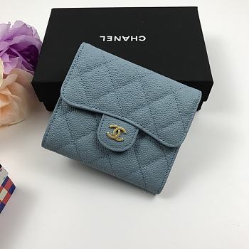 Chanel Small Light Blue Flap Wallet A82288 Size 10.5 x 11.5 x 3 cm
