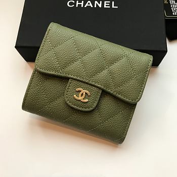Chanel Small Olive Green Flap Wallet A82288 Size 10.5 x 11.5 x 3 cm