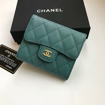 Chanel Small Dark Green Flap Wallet A82288 Size 10.5 x 11.5 x 3 cm