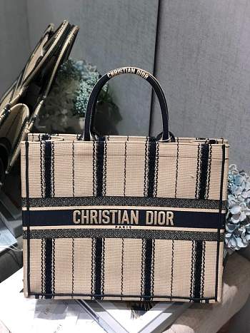 Dior Book Tote Black and Beige Bayadère Embroidery M1286 Size 41.5 cm
