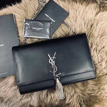 YSL Kate Medium In Smooth Leather Silver-Tone Metal 354119 Size 24 x 14.5 x 5 cm
