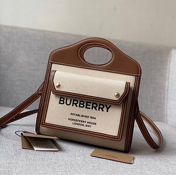 Burberry Mini Two-tone Pocket Bag Natural/Malt Brown 80317461 Size 23 cm
